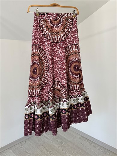 3014 Beli Lastikli Desenli Etek-Bordo