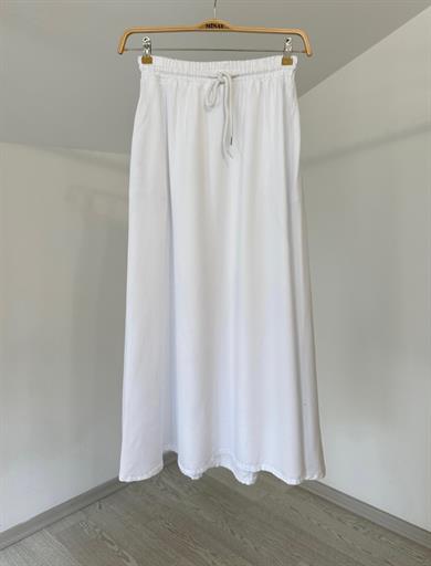 3322 Beli Lastikli Tensel Pantolon-Beyaz