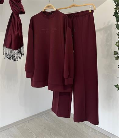 35798 Tonaton Baskılı Pamuklu Takım-Bordo