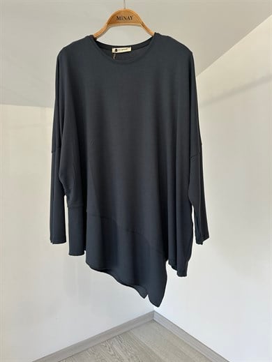 517 Asimetrik Kesim Viscose Bluz-Antrasit