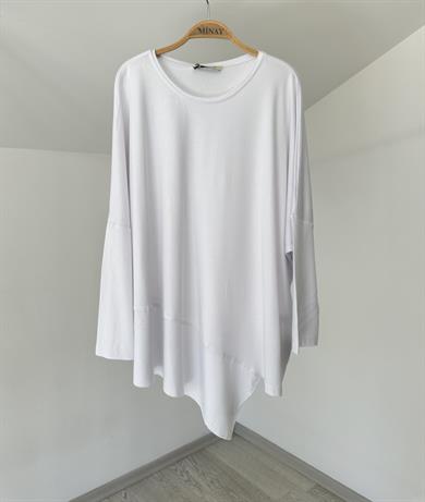 517 Asimetrik Kesim Viscose Bluz-Beyaz