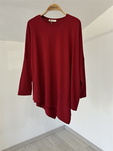 517 Asimetrik Kesim Viscose Bluz-Bordo