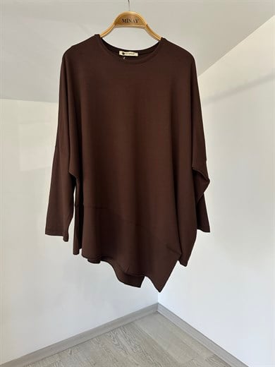 517 Asimetrik Kesim Viscose Bluz-Kahverengi