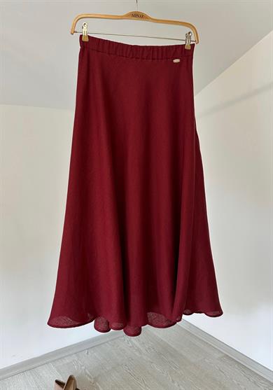 62258 Pamuk Astarlı Keten Etek-Bordo