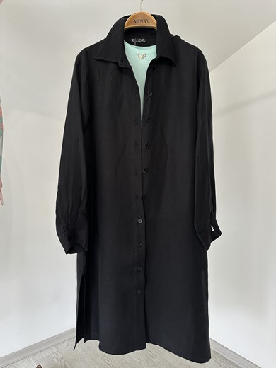 63351 İpek Keten Tunik-Siyah