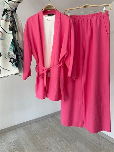 6950 Kimonolu Pantolonlu Takım-Pembe