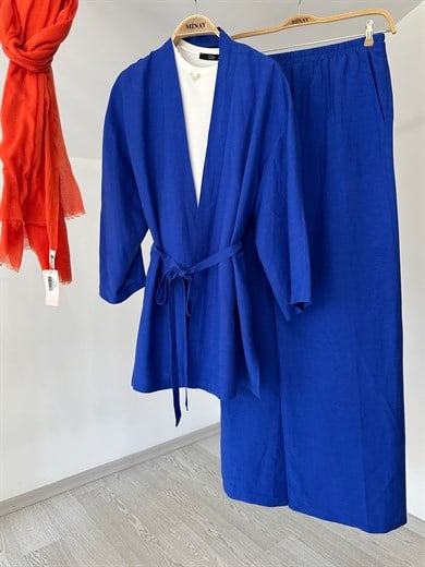 6950 Kimonolu Pantolonlu Takım-Saks