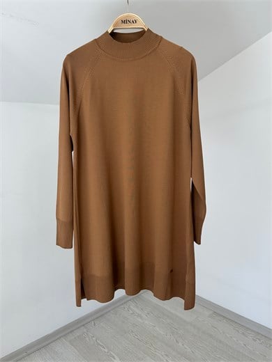 TRK17 Dik Yaka Triko Tunik-Camel