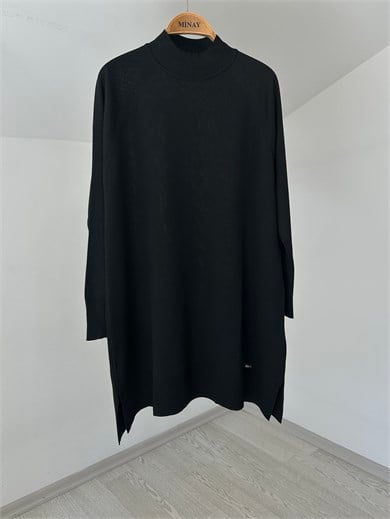 TRK17 Dik Yaka Triko Tunik-Siyah