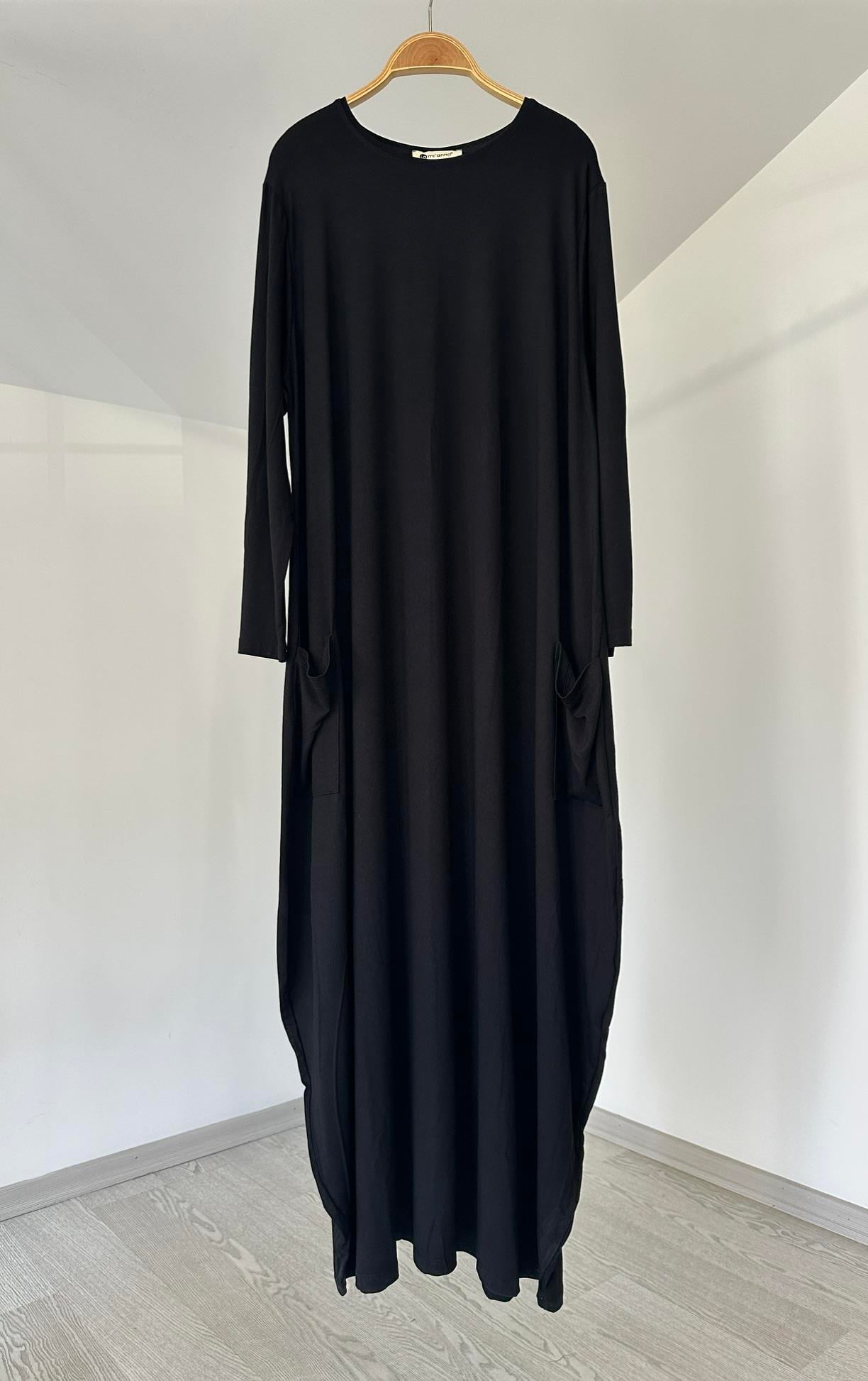 007 Rahat Kalıp Viscose Elbise-Siyah