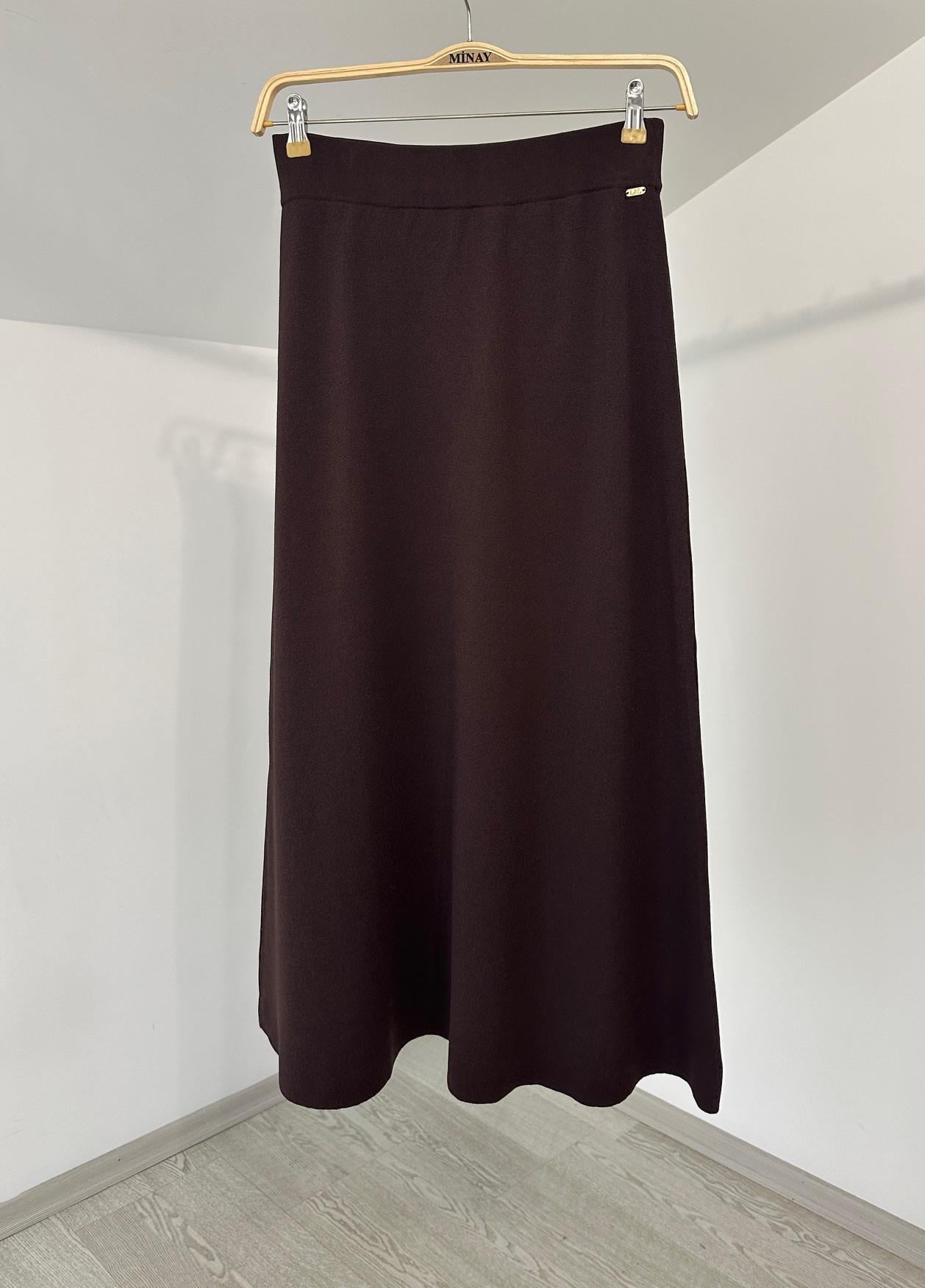 13016 İtalyan Rayon İplik Triko Etek-Kahve