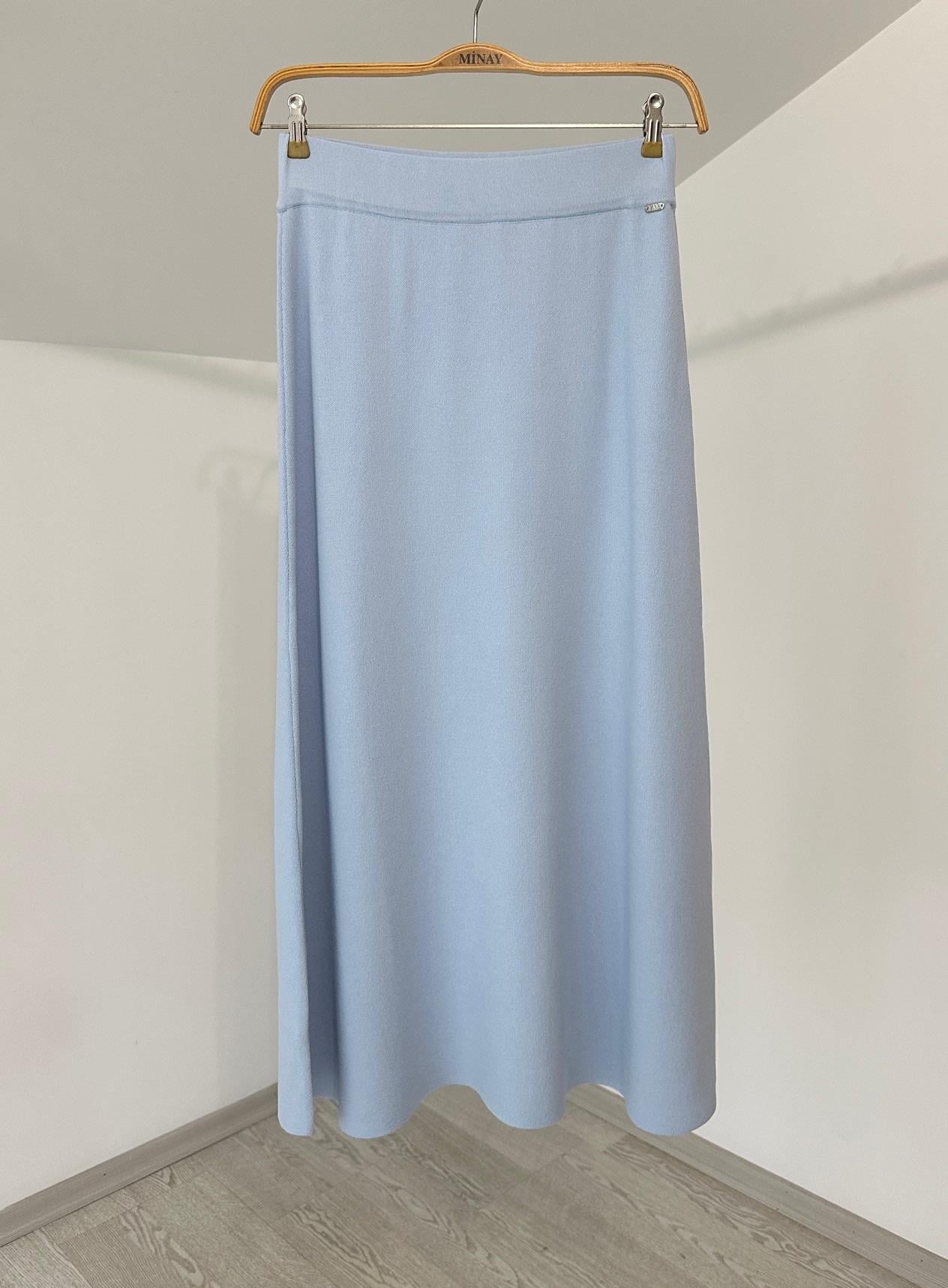 13016 İtalyan Rayon İplik Triko Etek-Mavi