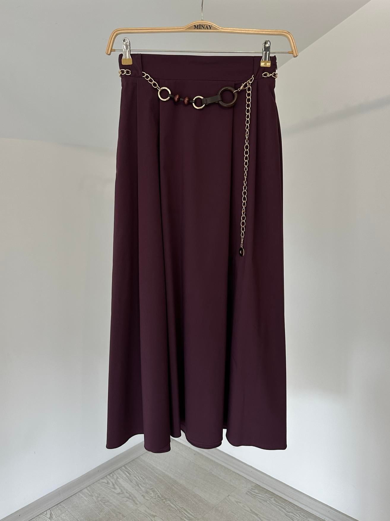 1326 Zincir Kemerli Etek-Bordo