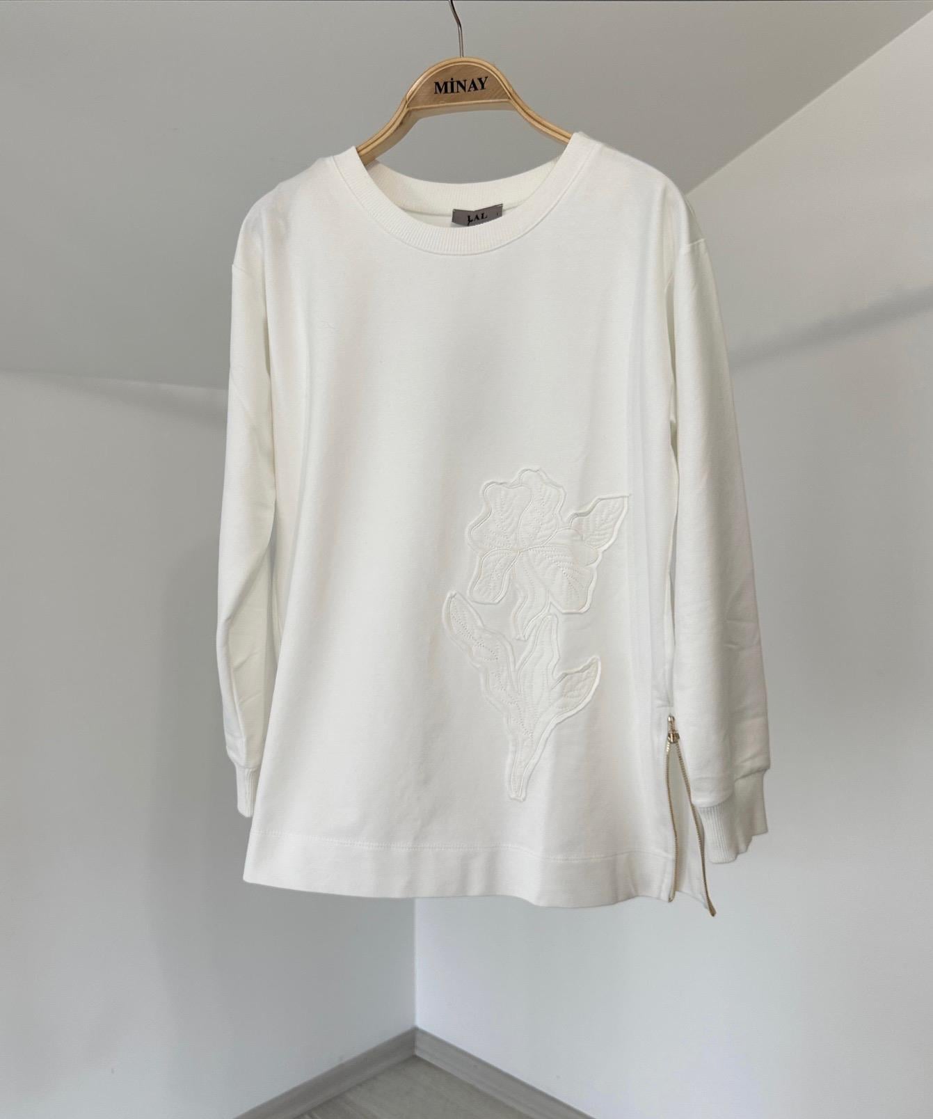 13412 Yanlarda Fermuar Detaylı Cotton Bluz-Ekru