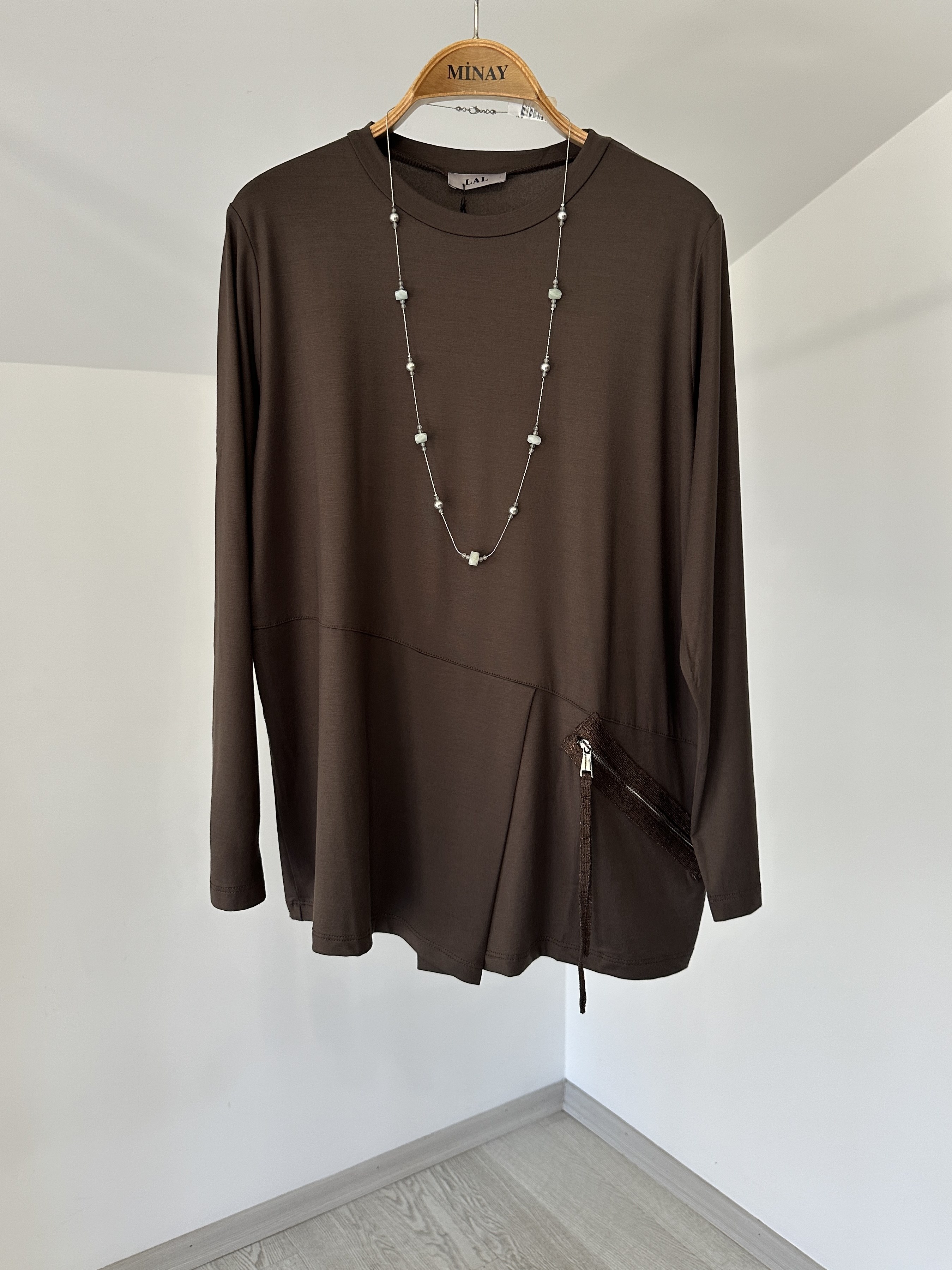 13520 Fermuarlı Tunik-Kahverengi