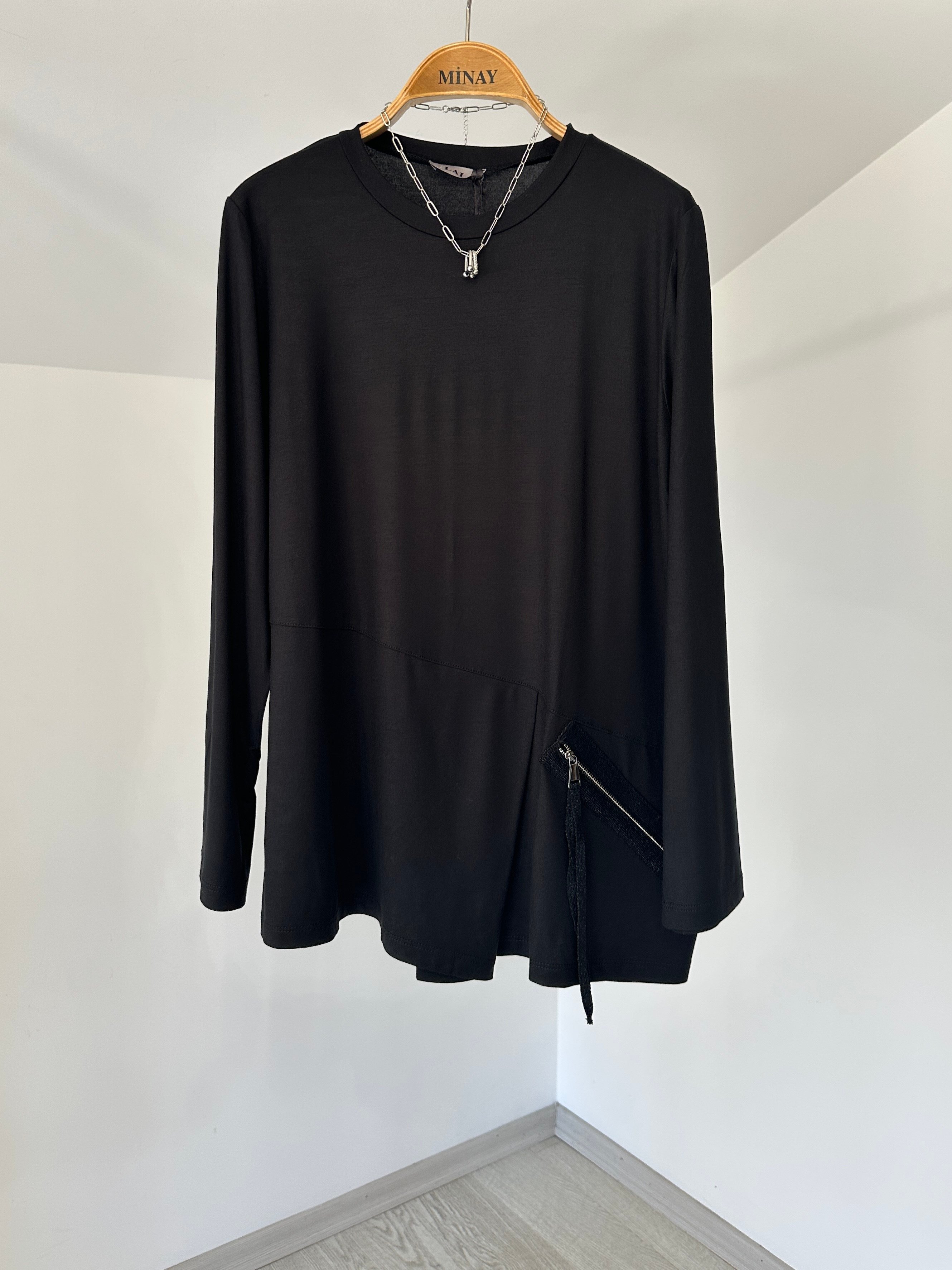 13520 Fermuarlı Tunik-Siyah
