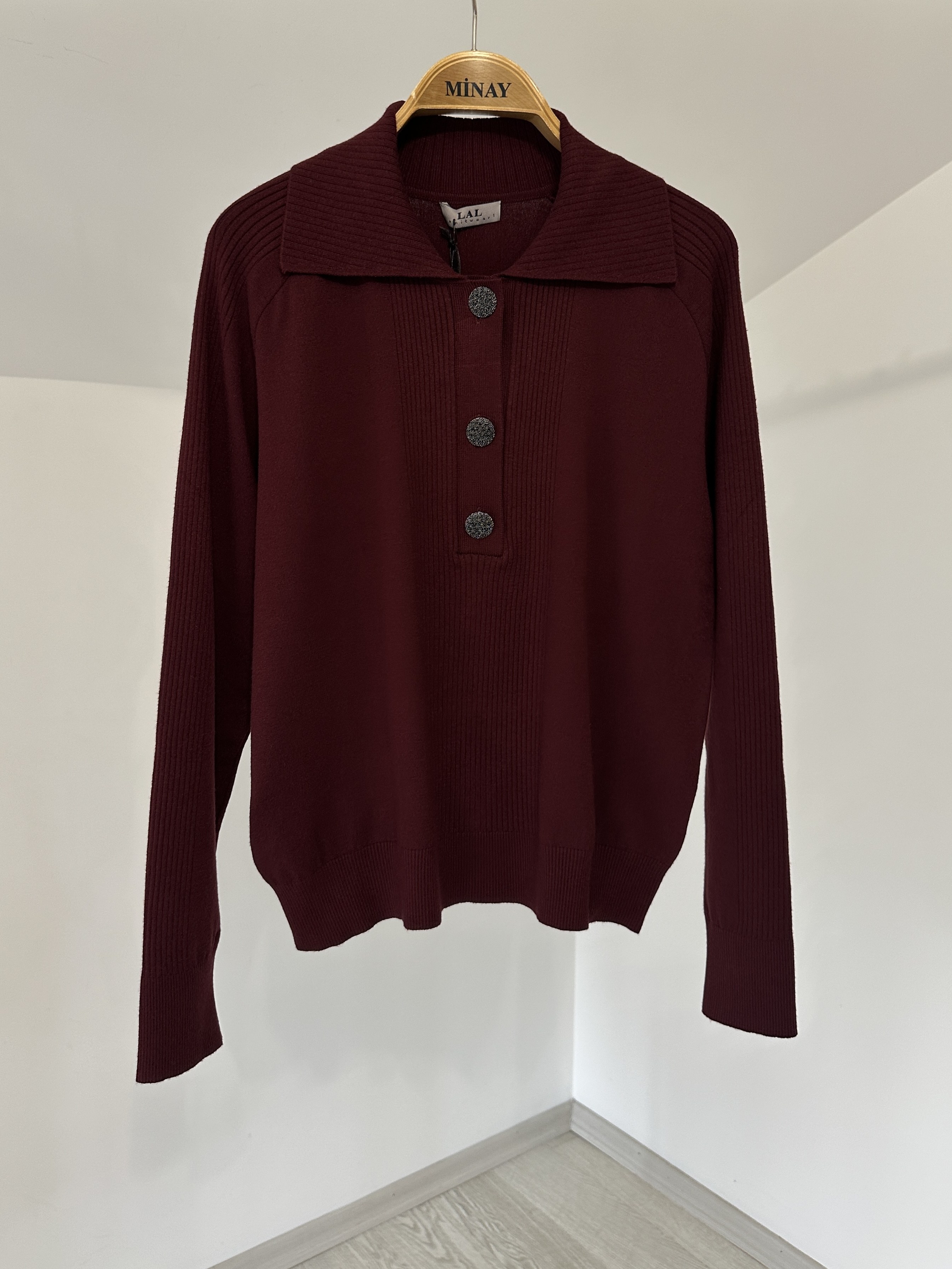 14245 Çizgi Dokulu Bluz-Bordo