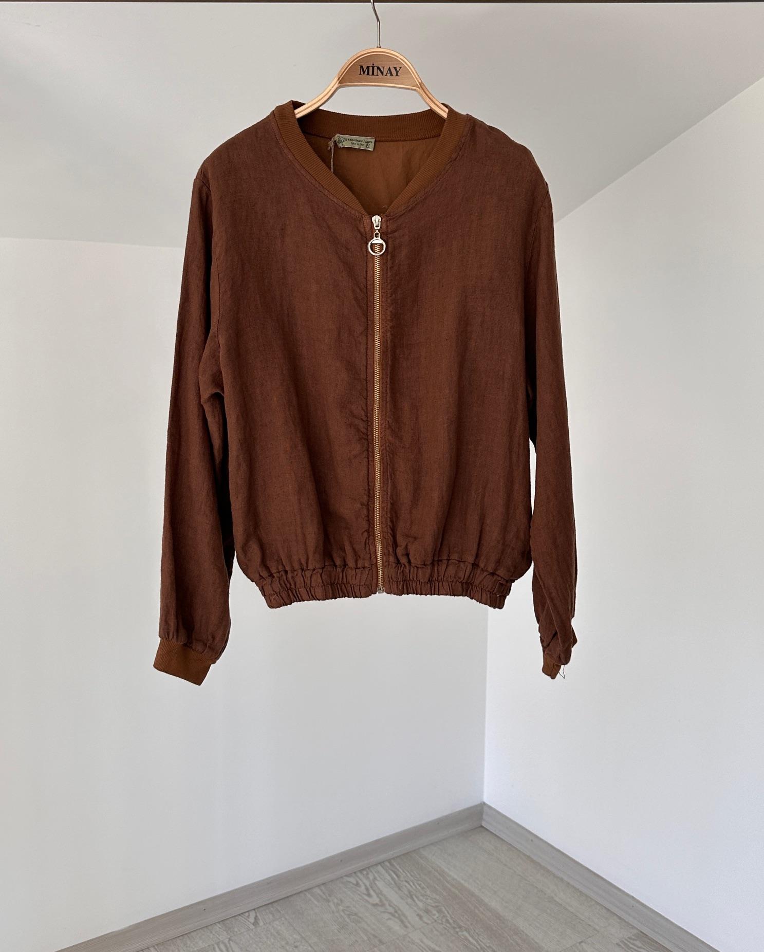 14920 Keten Bomber Ceket-Kahve
