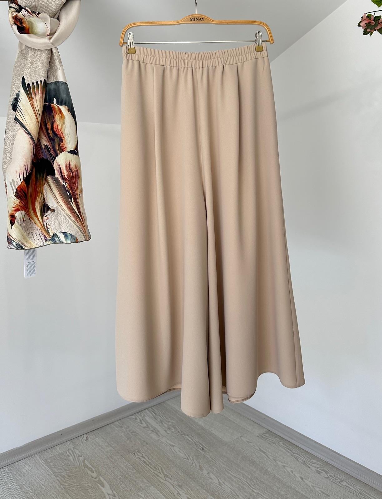 152 Beli Lastikli Pantolon Etek-Bej
