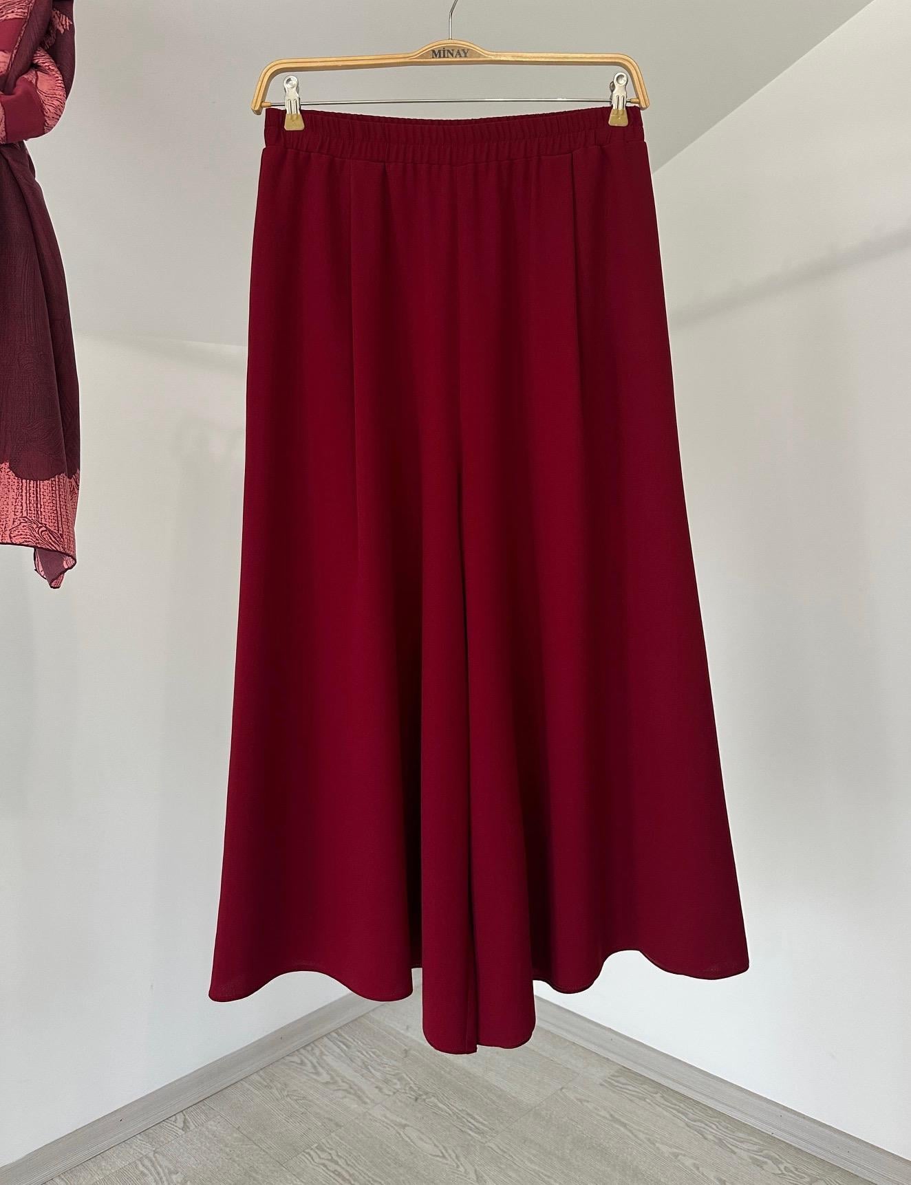 152 Beli Lastikli Pantolon Etek-Bordo