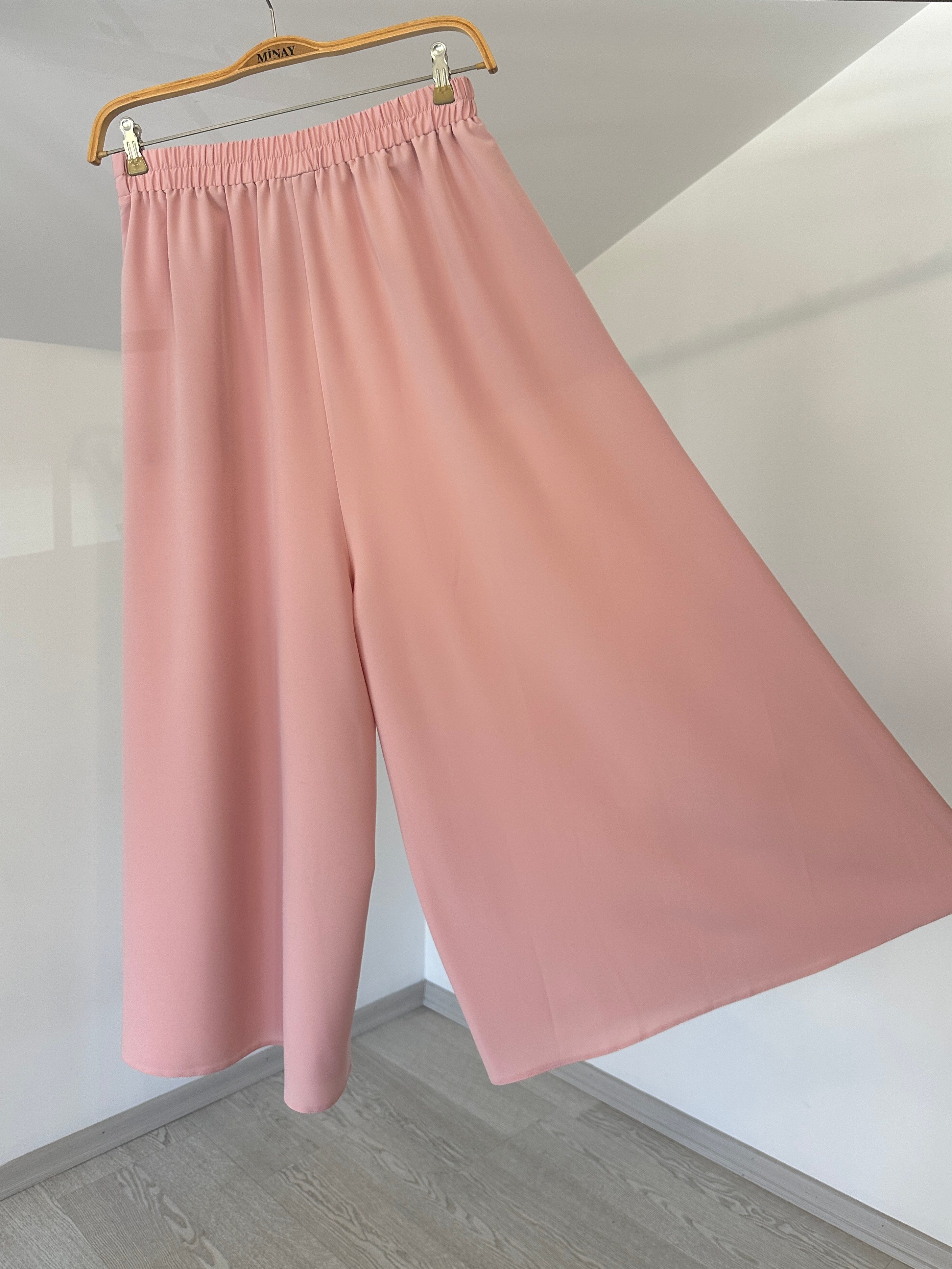 152 Beli Lastikli Pantolon Etek-Pembe