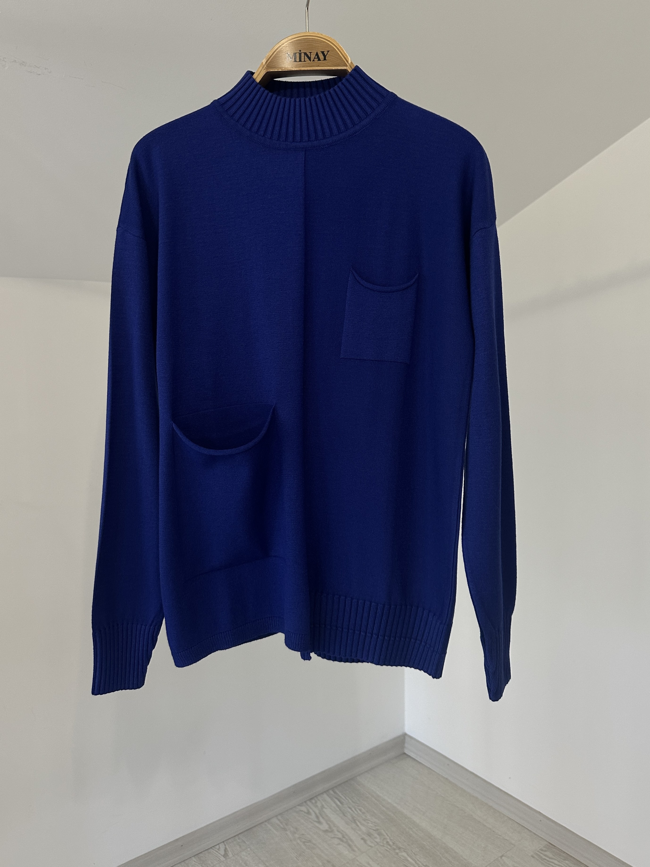 15350 Torba Cepli Dik Yakalı Kazak-Saks