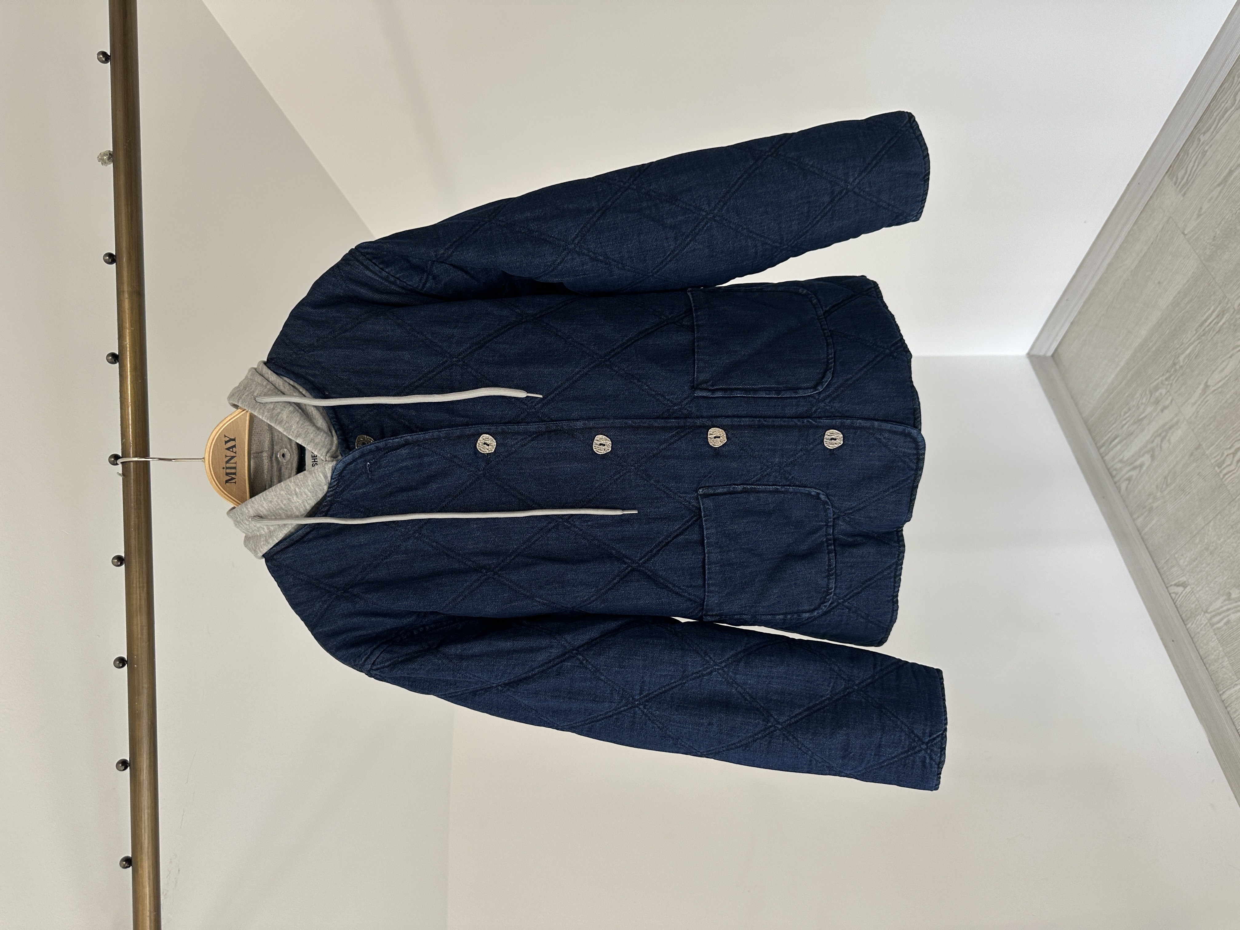 1635 Kapüşonlu Cepli Kapitone Denim Ceket-K.Kot