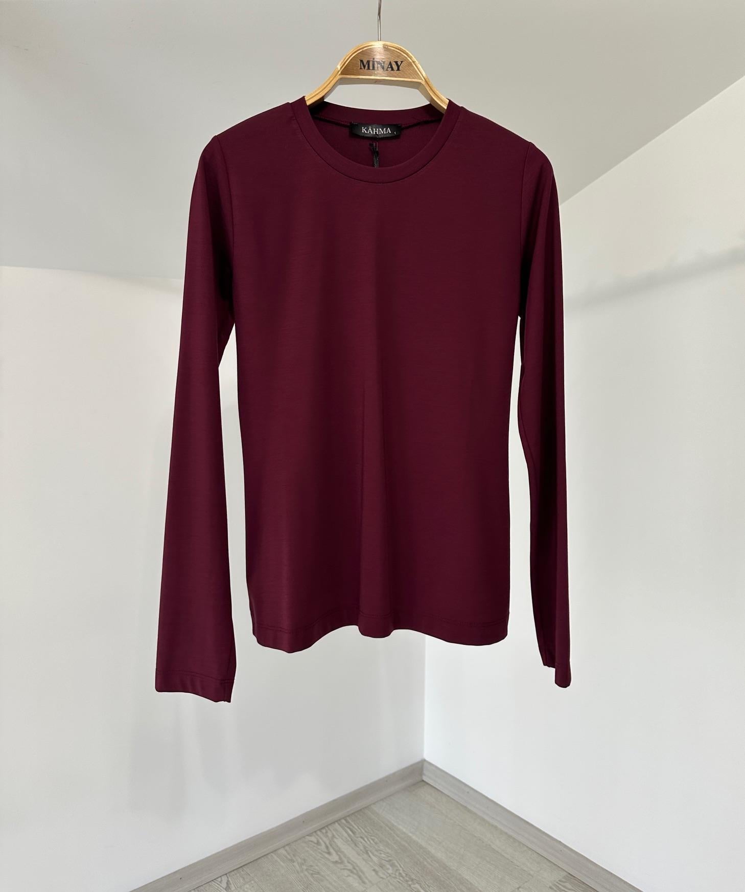 17210 Sıfır Yaka Bluz-Bordo