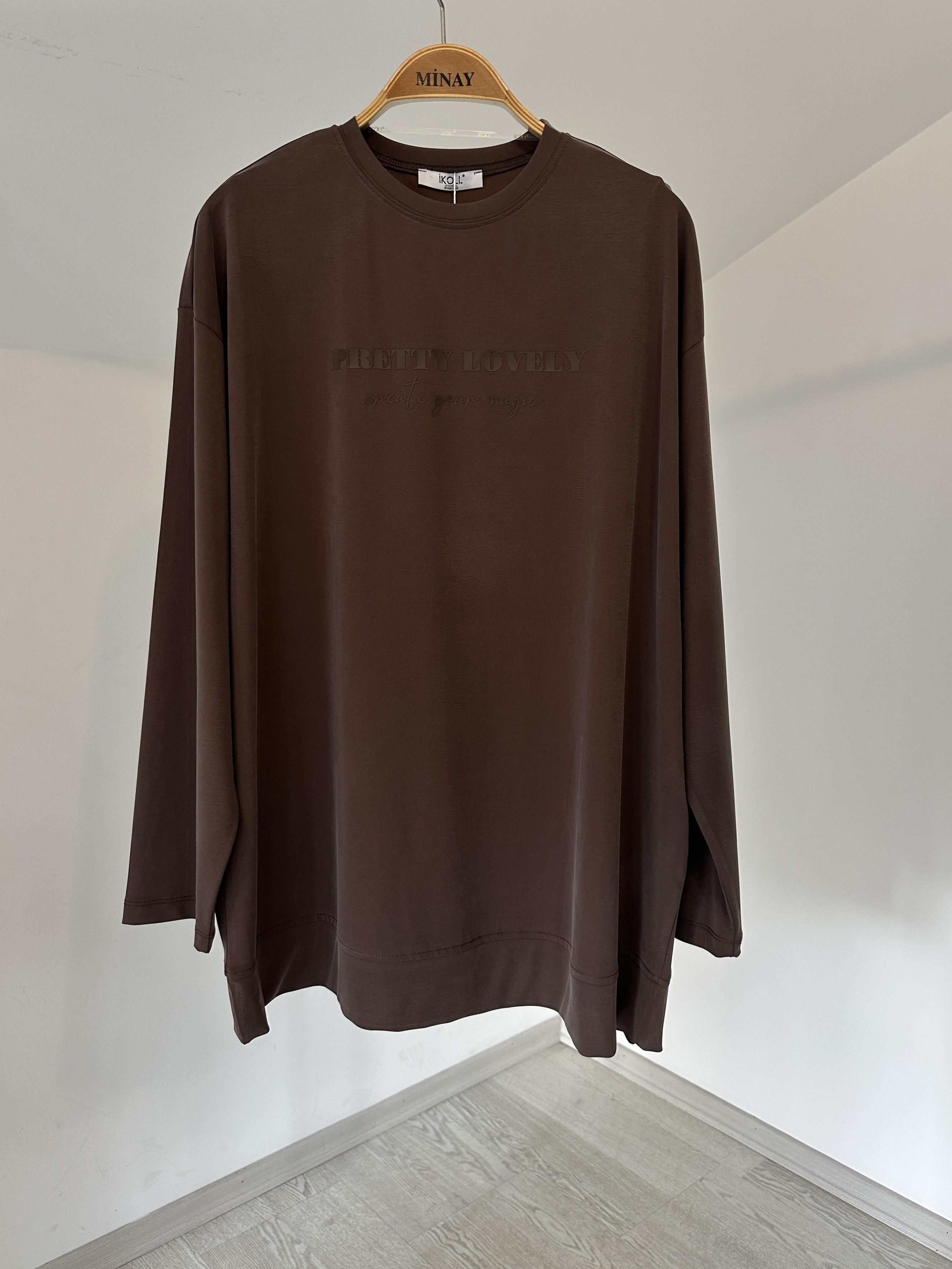 18121 Bisiklet Yaka Tunik-Kahverengi