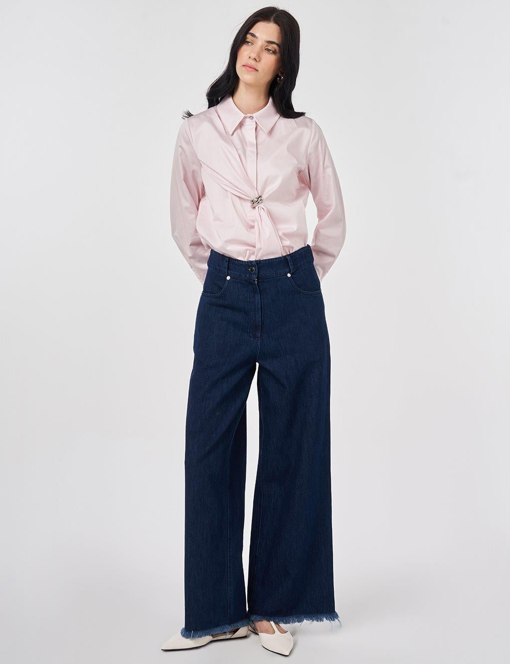 19007 Yıkamalı Paçada Püskül Detaylı Denim Pantolon-K.Kot