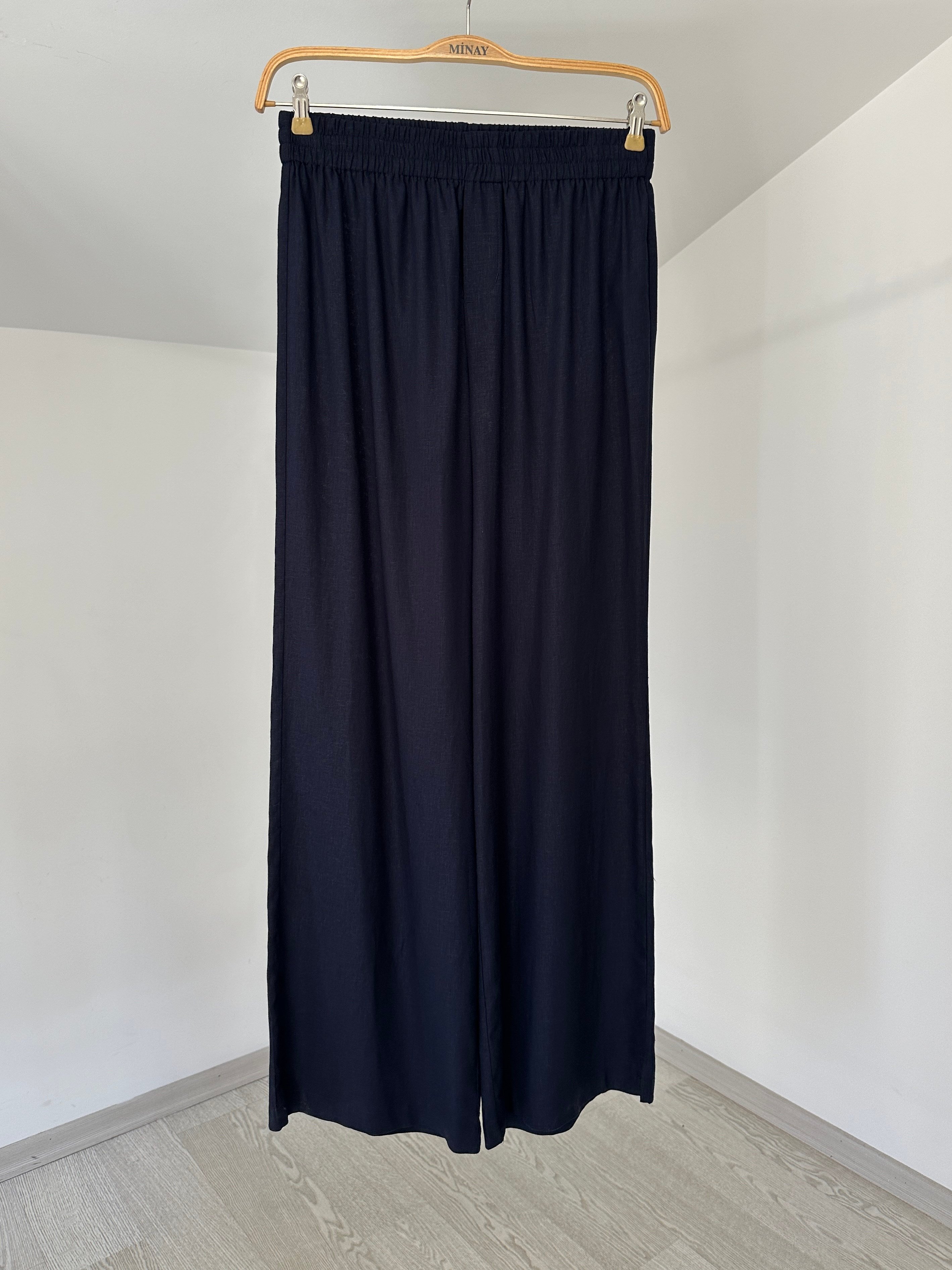 19026 Beli Lastikli Pantolon-Lacivert
