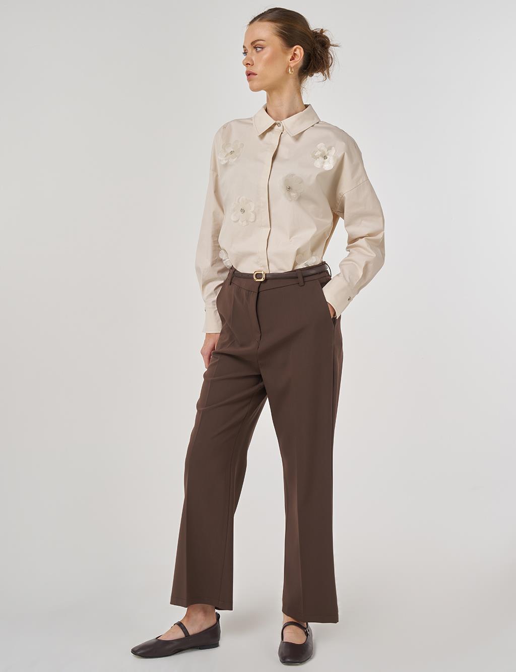 19032 İnce Gold Kemerli Pantolon-Kahve