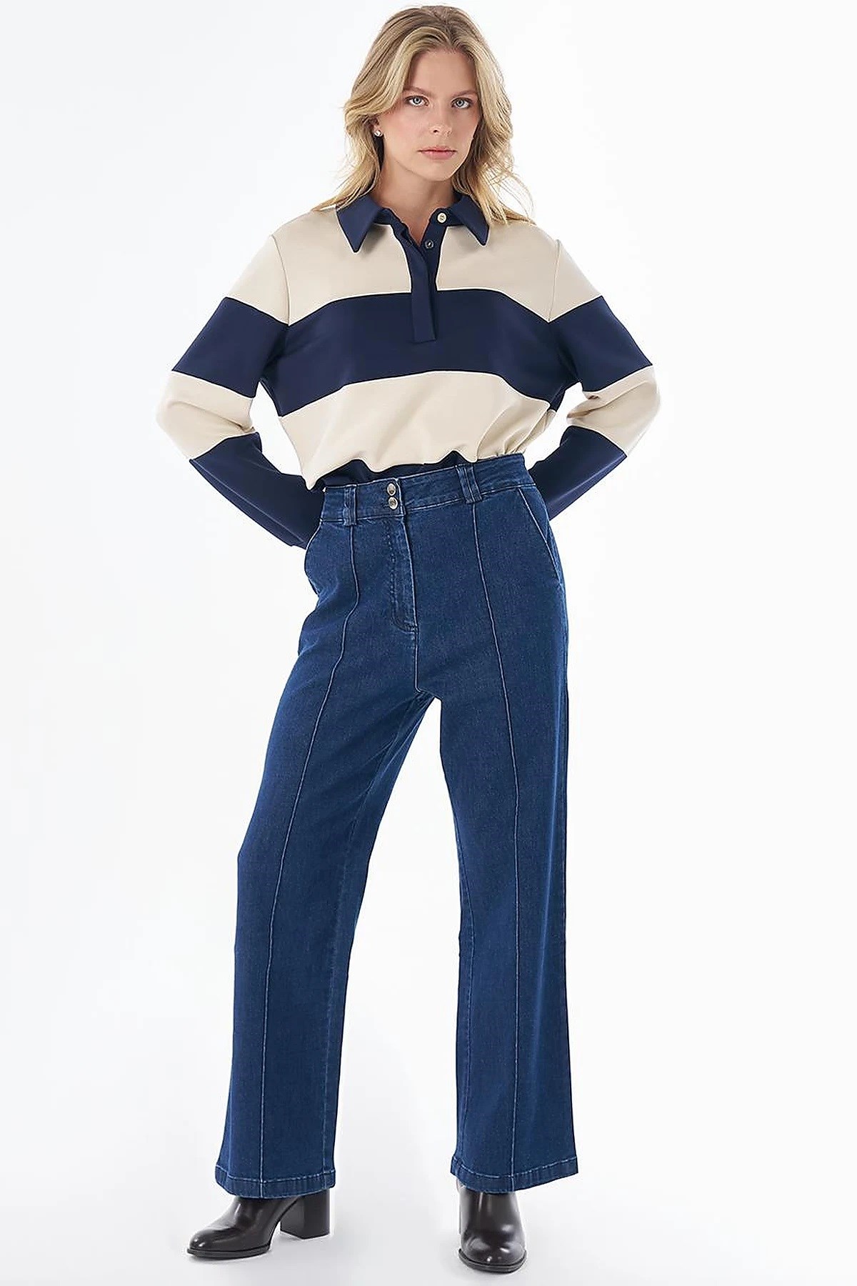 19114 Çima Dikişli Denim Pantolon-İndigo