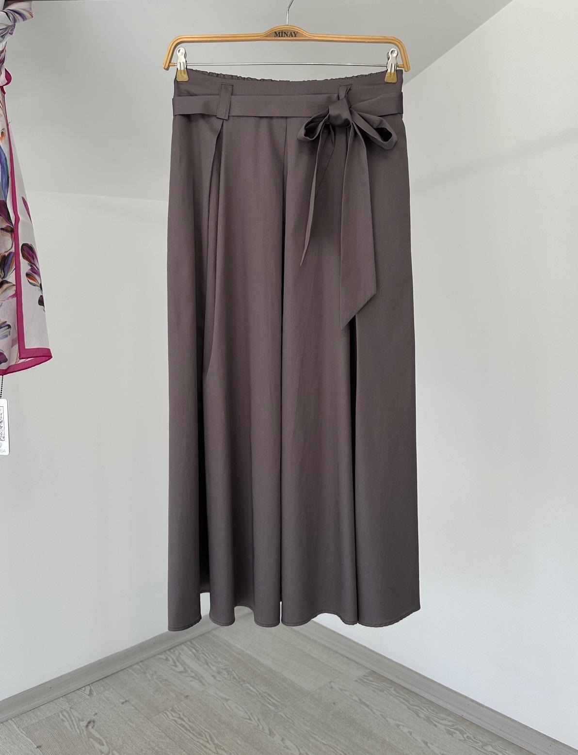 2015 Beli Kuşaklı Cotton Etek-Vizon