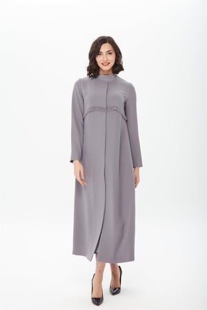 2273W Krep Kumaş Pelerin Pardösü-Gri