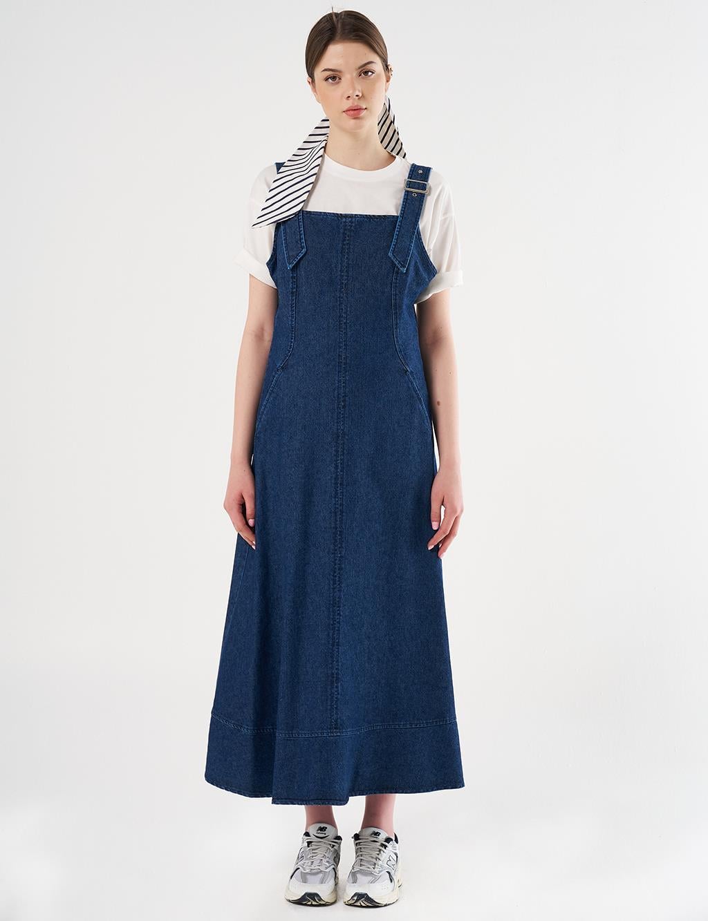 23003 Denim Salopet Elbise-İndigo