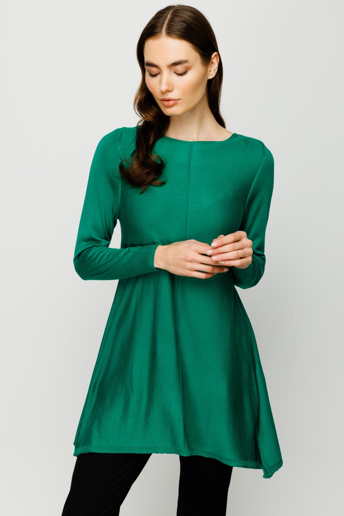 25341 Kayık Yaka Triko Tunik-Yeşil