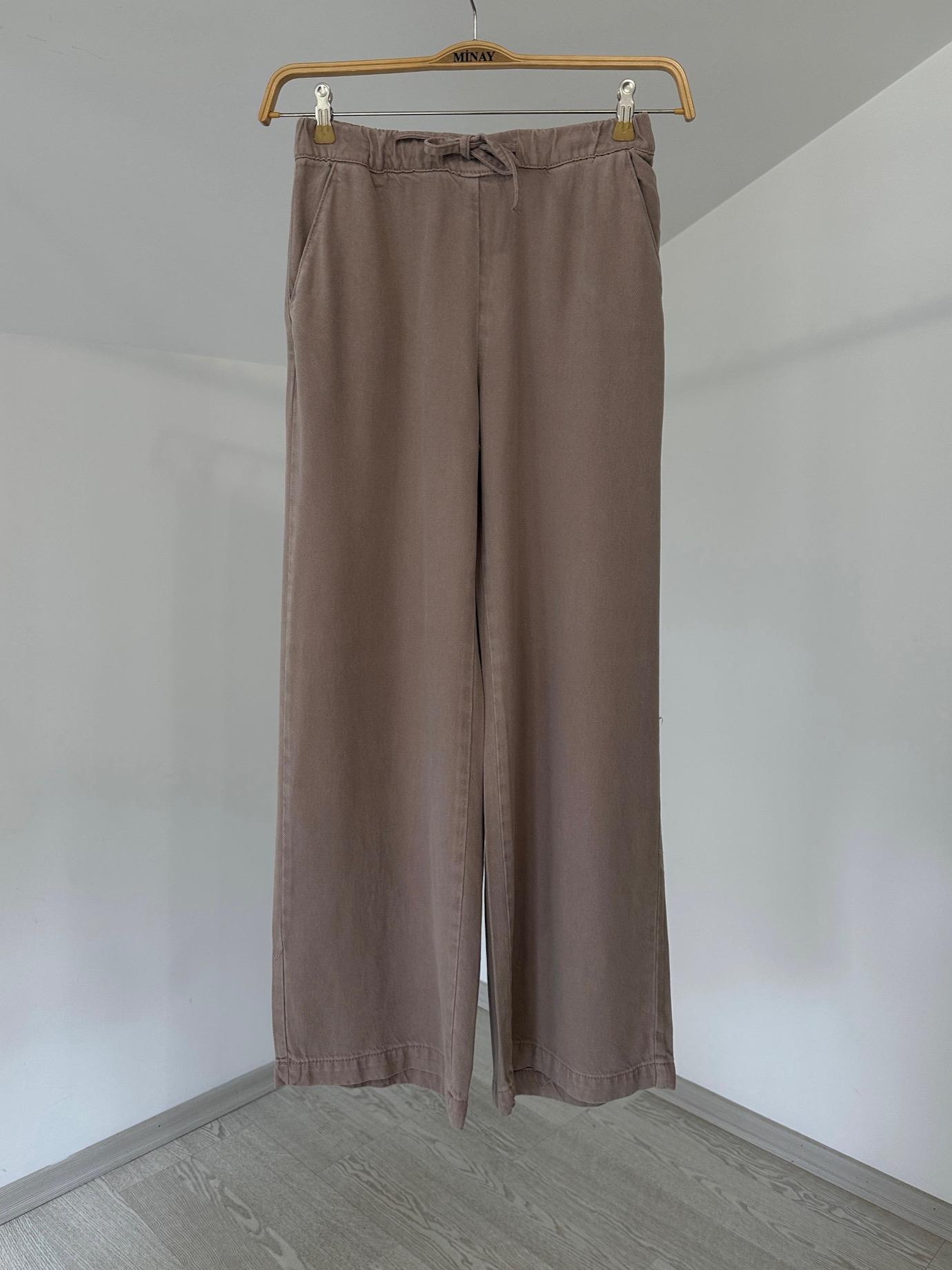 2773 Beli Lastikli Bol Paça Tensel Pantolon-Taş
