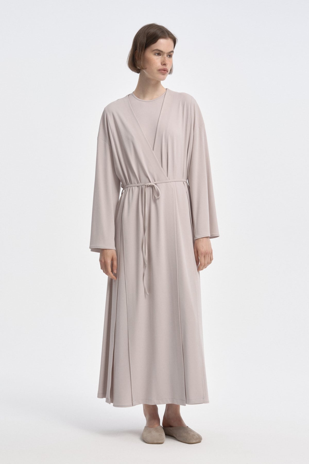302 Yumuşak Dokulu Yırtmaçlı Kimono-Taş