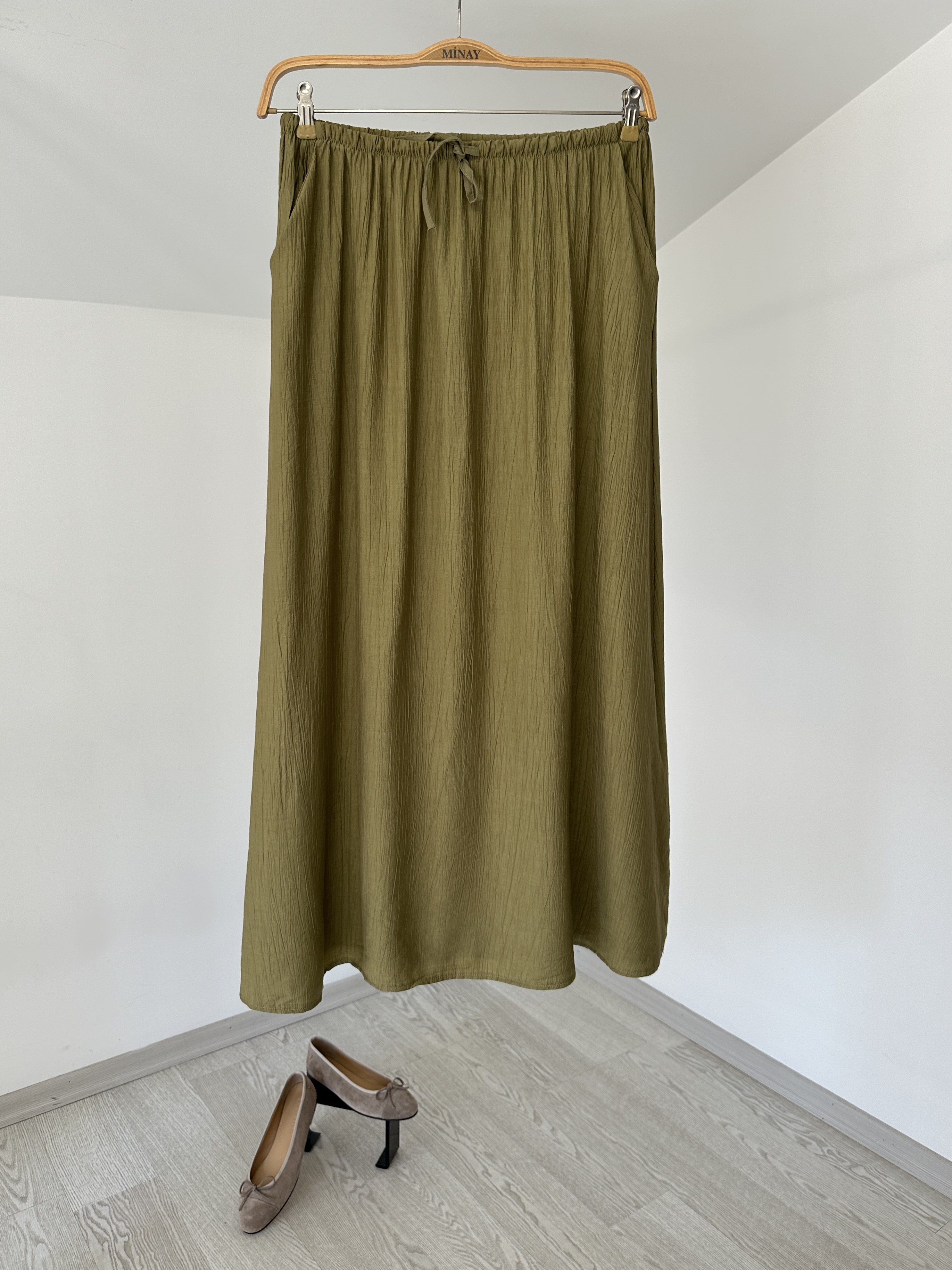 3023 Beli Lastikli Etek-Haki