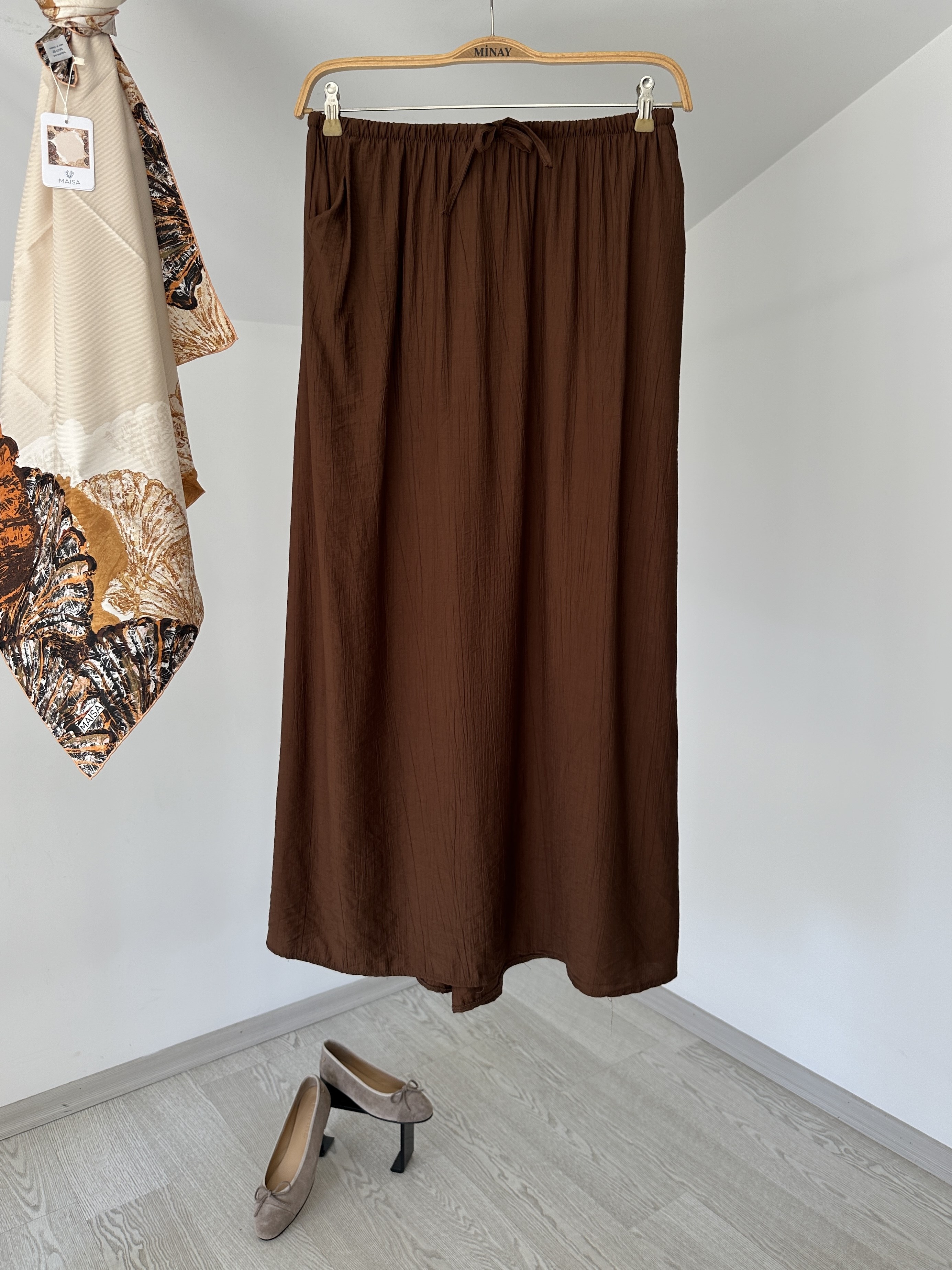 3023 Beli Lastikli Etek-Kahverengi