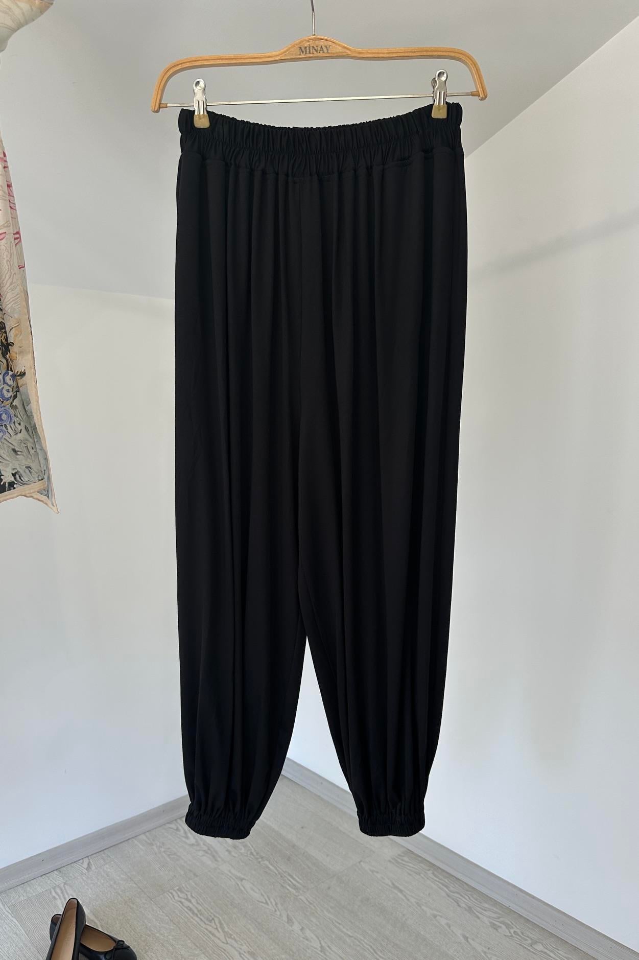 307001 Viskoz Şalvar Pantolon-Siyah