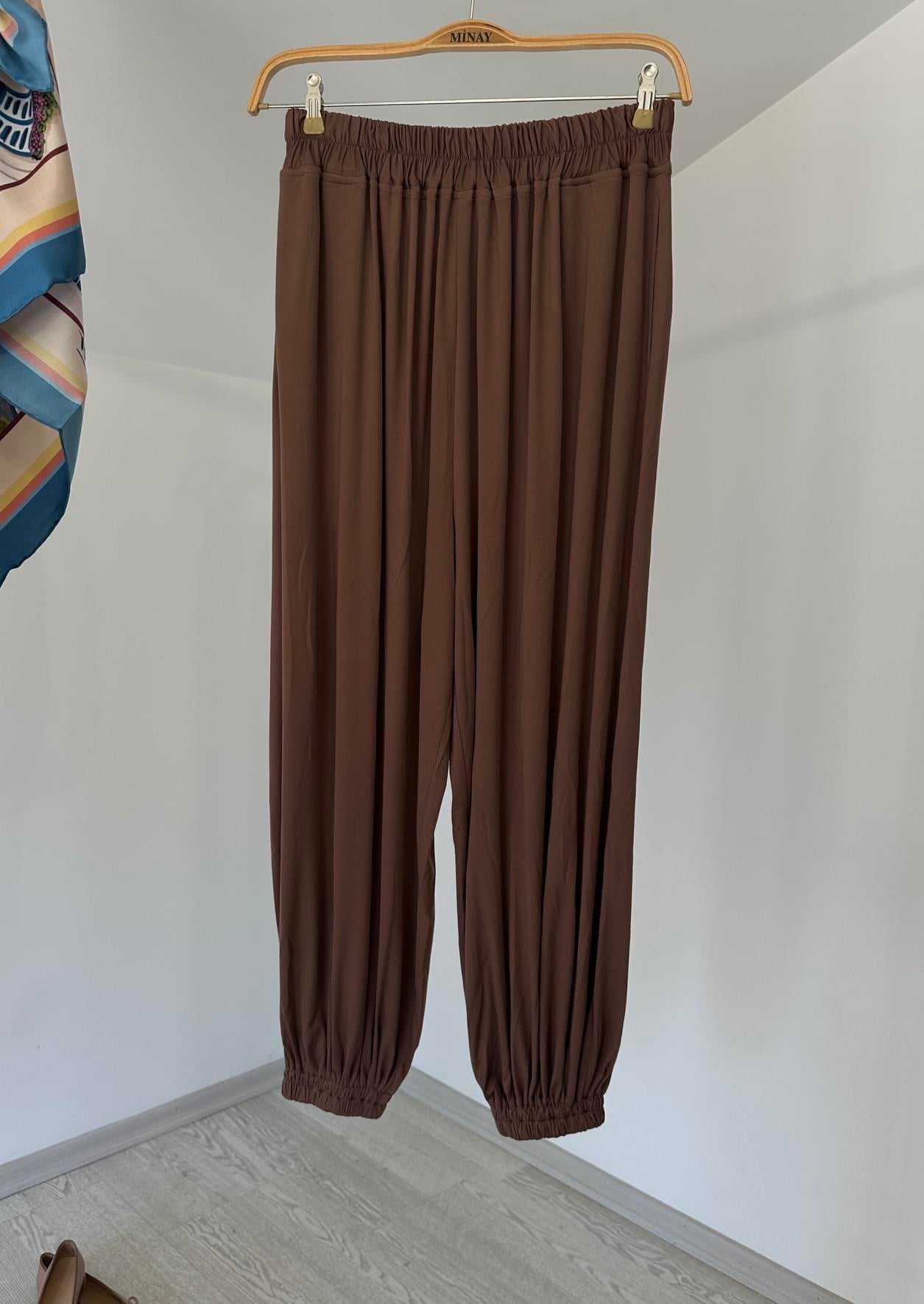 307001 Viskoz Şalvar Pantolon-Tarçın