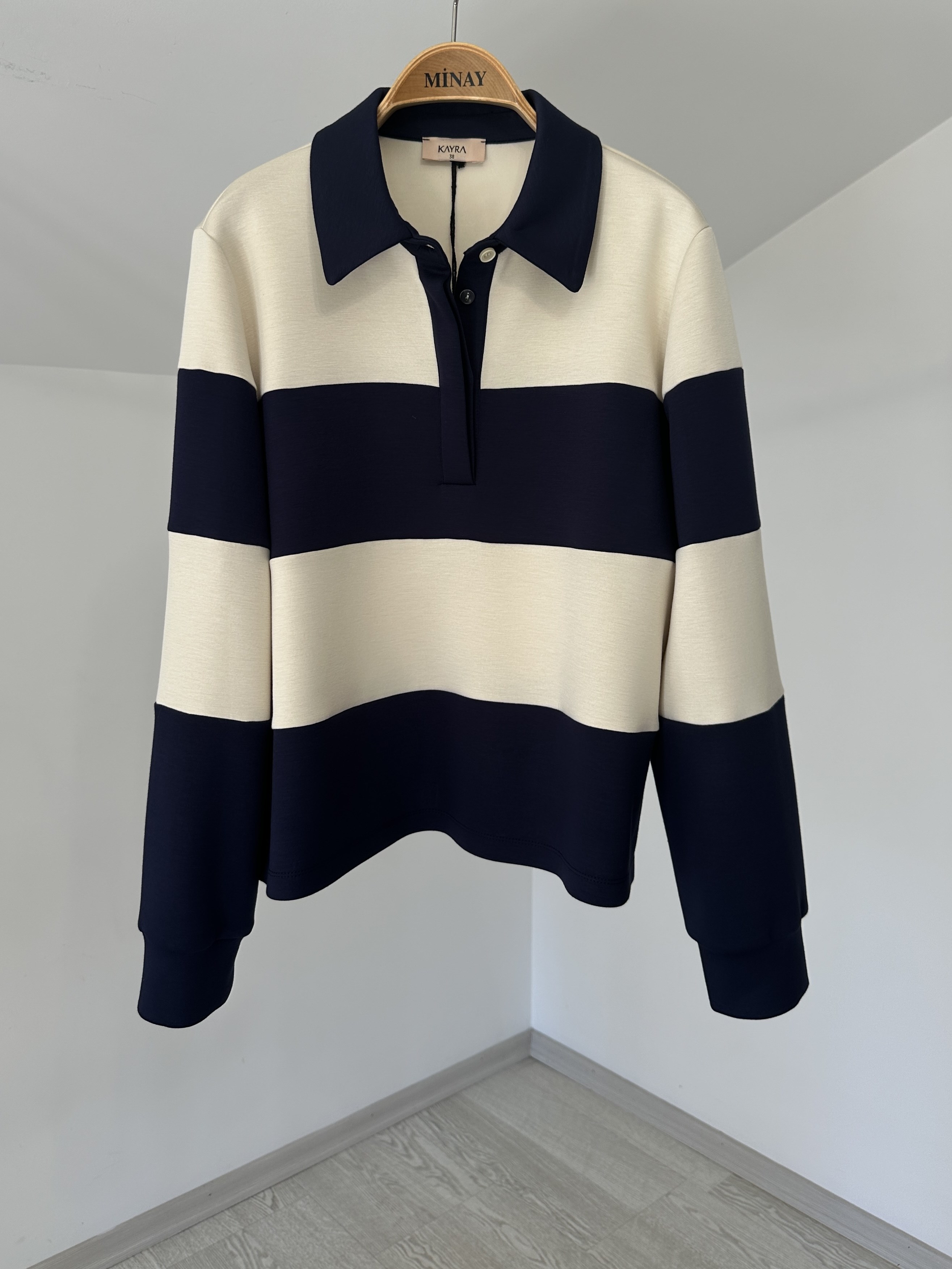 31018 Çizgili Sweatshirt-Lacivert