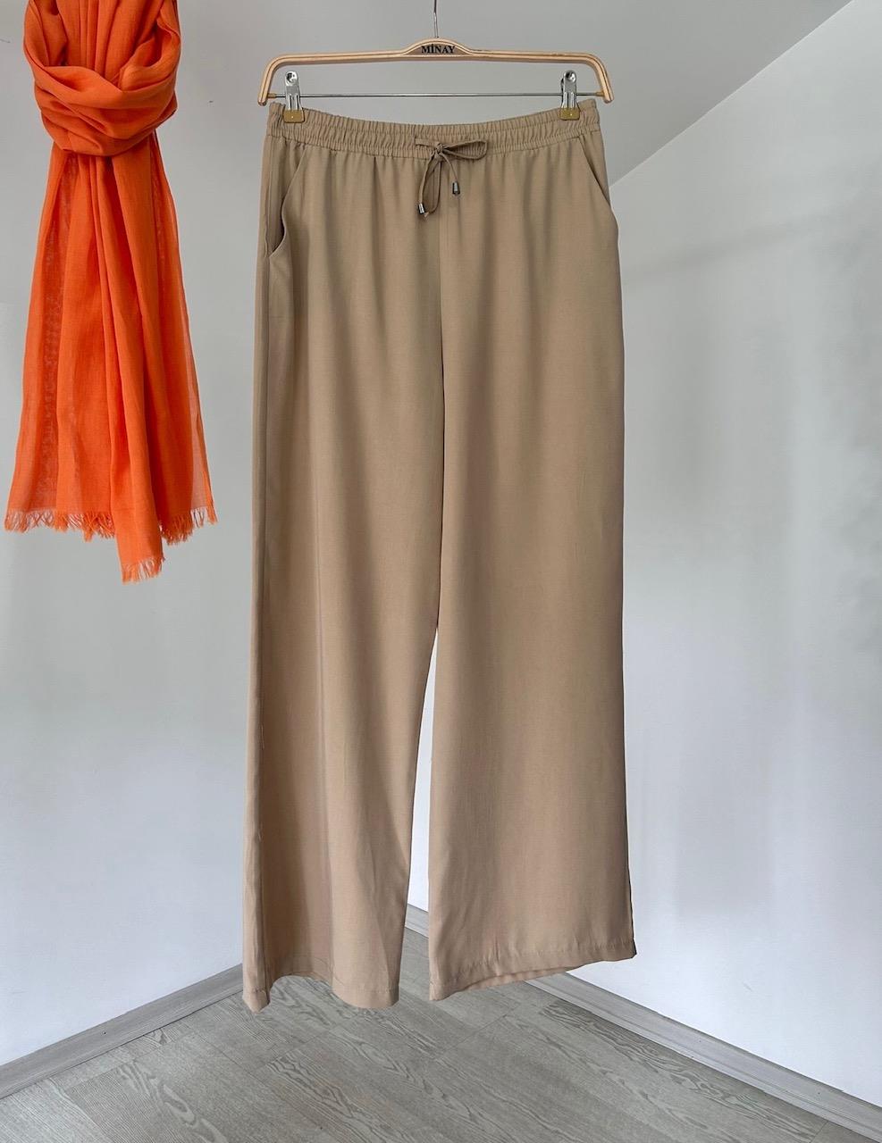 32100 Beli Lastikli Tensel Pantolon-Kum