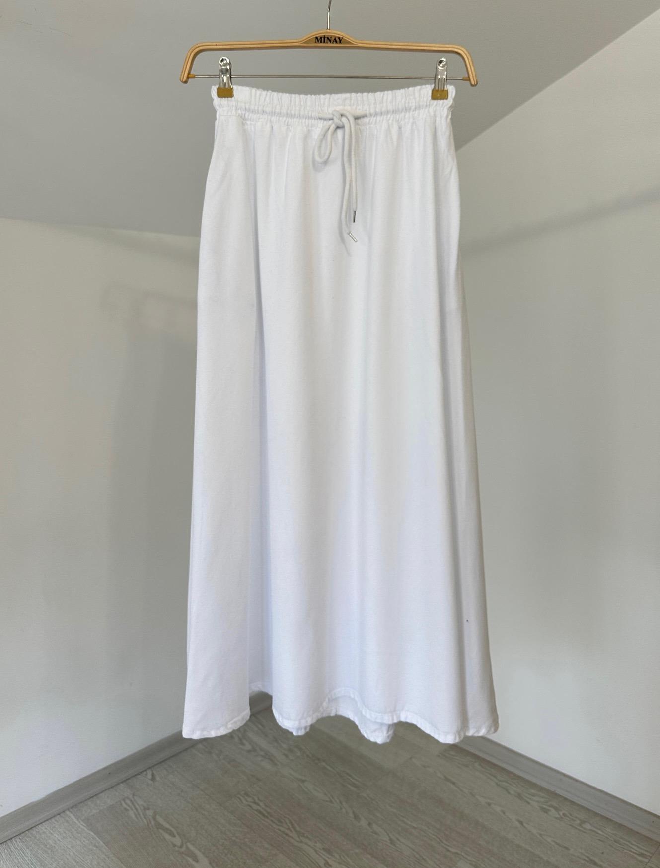 3322 Beli Lastikli Tensel Pantolon-Beyaz