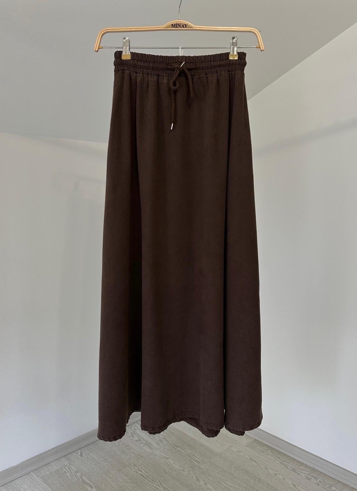 3322 Beli Lastikli Tensel Pantolon-Kahve