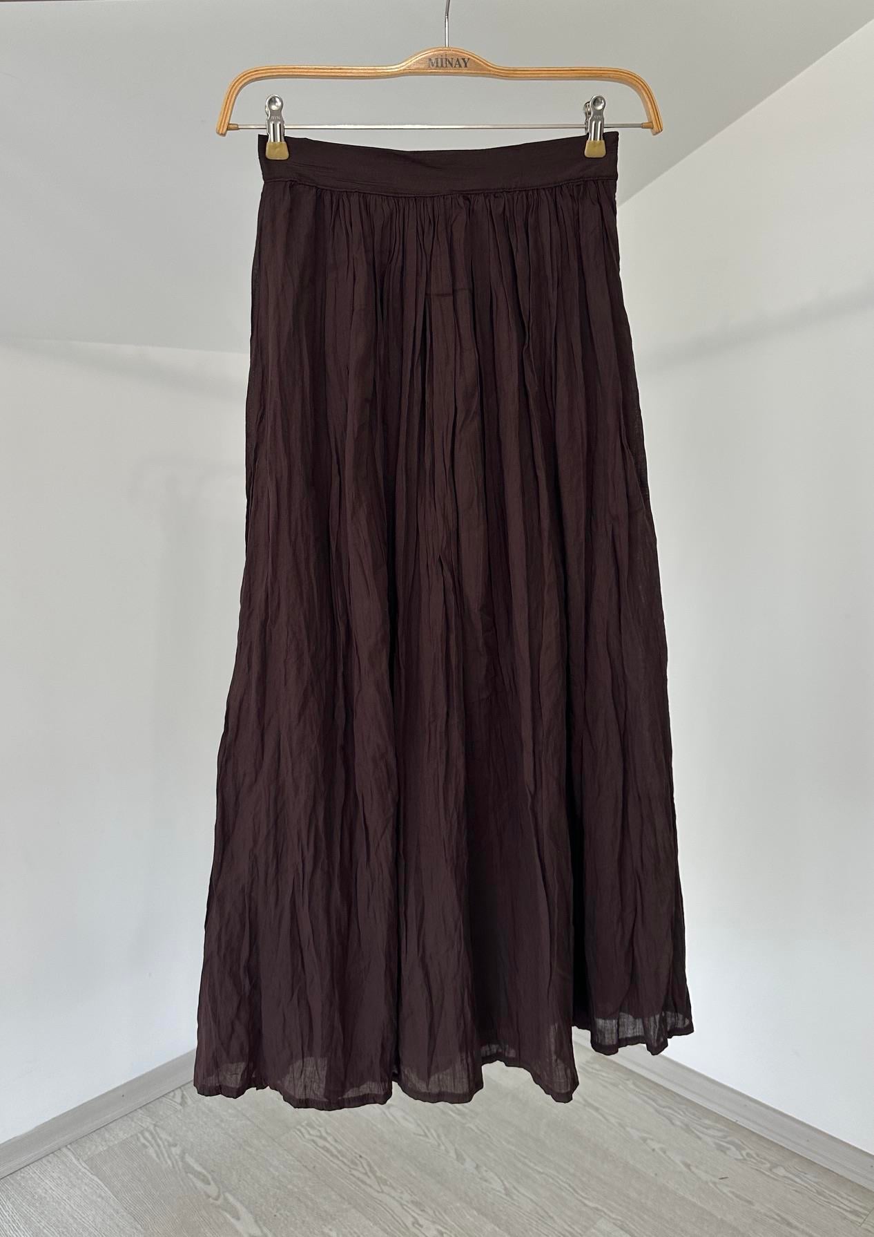 35089 Kraşlı Pamuklu Etek-Kahve