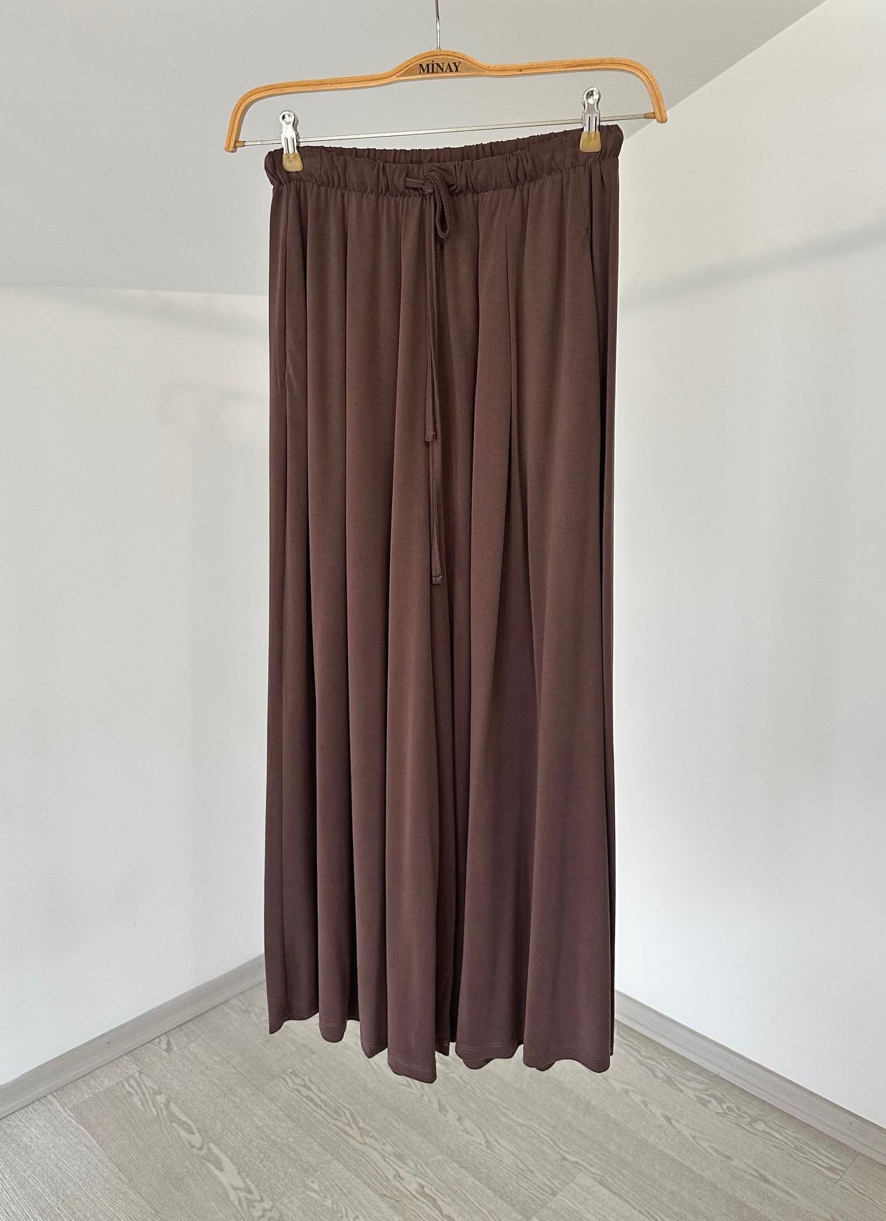35958 Pileli Viskon Pantolon-Kahve