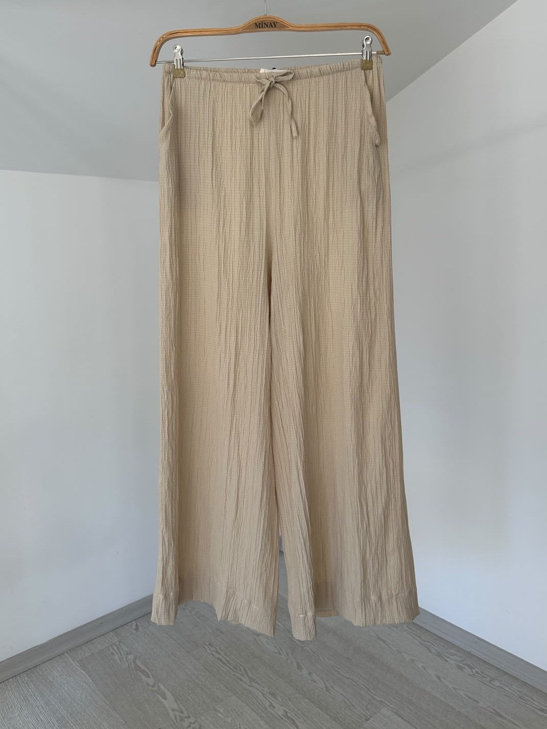 4008 Beli Lastikli Pantolon-Bej